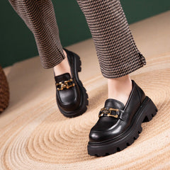 Women Retro Casual Cowhide Lug Sole Loafers Newgew Shoes