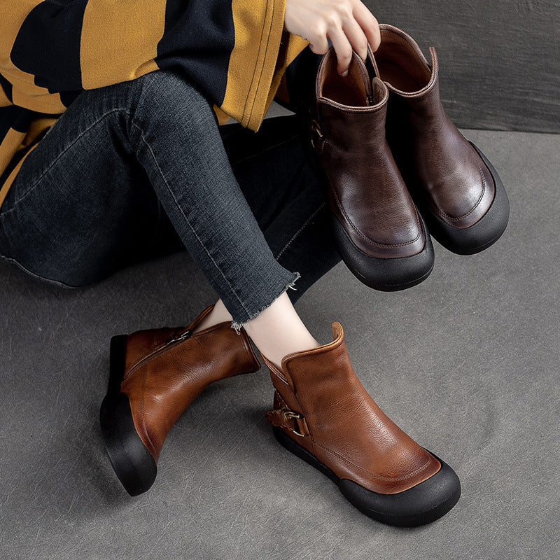 Women Retro Minimalist Leather Flat Casual Ankle Boots Newgew Shoes