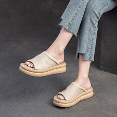 Women Casual Leather Soft Platform Slides Sandals Newgew Shoes