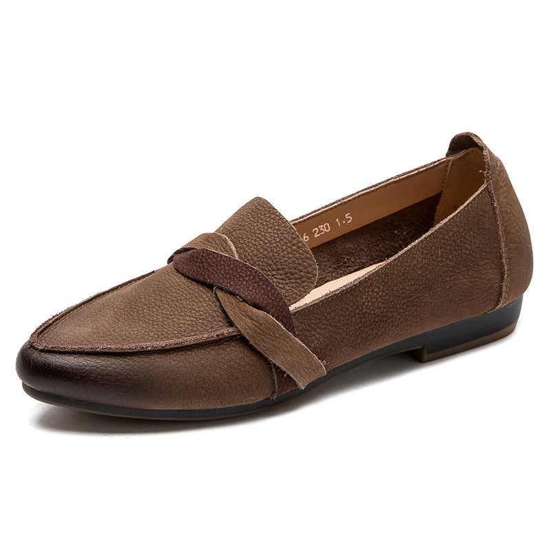 Women Retro Minimalist Leather Pointed Toe Casual Shoes Newgew Shoes