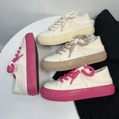 Women's White Thick-soled Korean Style Summer Canvas Shoes Newgew