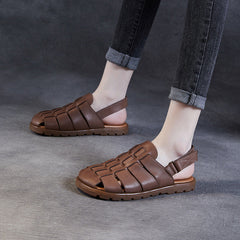 Women Retro Minimalist Leather Soft Flat Sandals Newgew Shoes