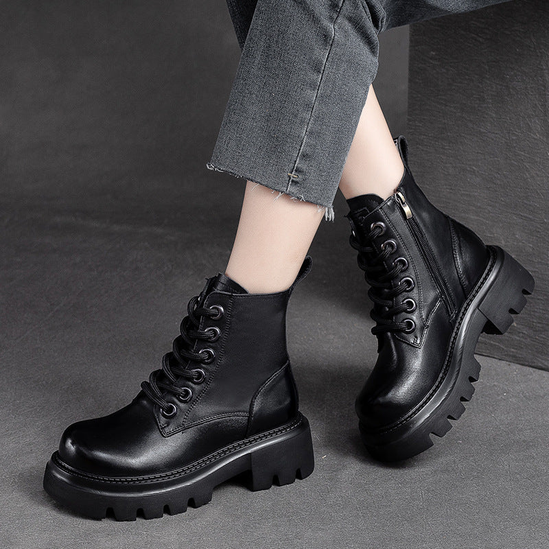 Women Retro Minimalist Classic Leather Lug Sole Boots Newgew Shoes