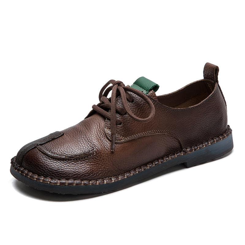 Women Retro Soft Leather Flat Casual Shoes Newgew Shoes