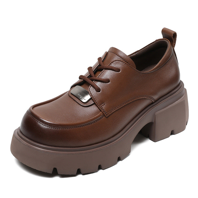 Women Leather Minimalist Chunky Soled Casual Loafers Newgew Shoes