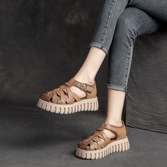 Women Handcraft Plaited Leather Platform Summer Sandals Newgew Shoes