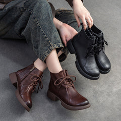 Women Retro Minimalist Leather Casual Ankle Boots Newgew Shoes