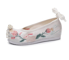 Women's Language Matching Ancient Style Embroidered Height Increasing Canvas Shoes Newgew