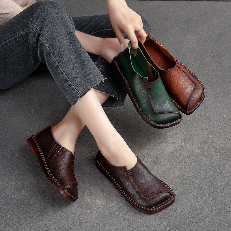 Women Retro Leather Flat Casual Shoes Newgew Shoes