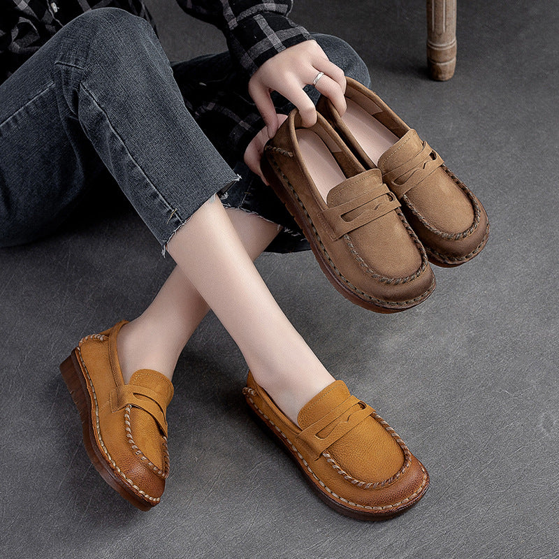 Women Retro Soft Cowhide Handmade Casual Loafers Newgew Shoes