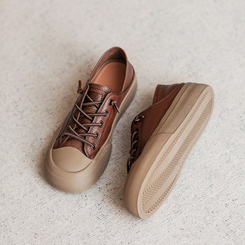 Women Retro Leather Flat Casual Shoes Newgew Shoes