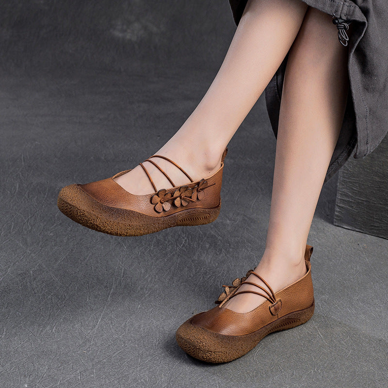 Women Spring Retro Soft Leather Casual Flats Newgew Shoes