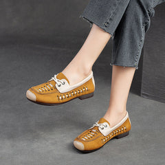 Women Hollow Breathable Leather Soft Flats Newgew Shoes