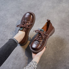 Women Retro Hollow Leather Flat Casual Shoes Newgew Shoes