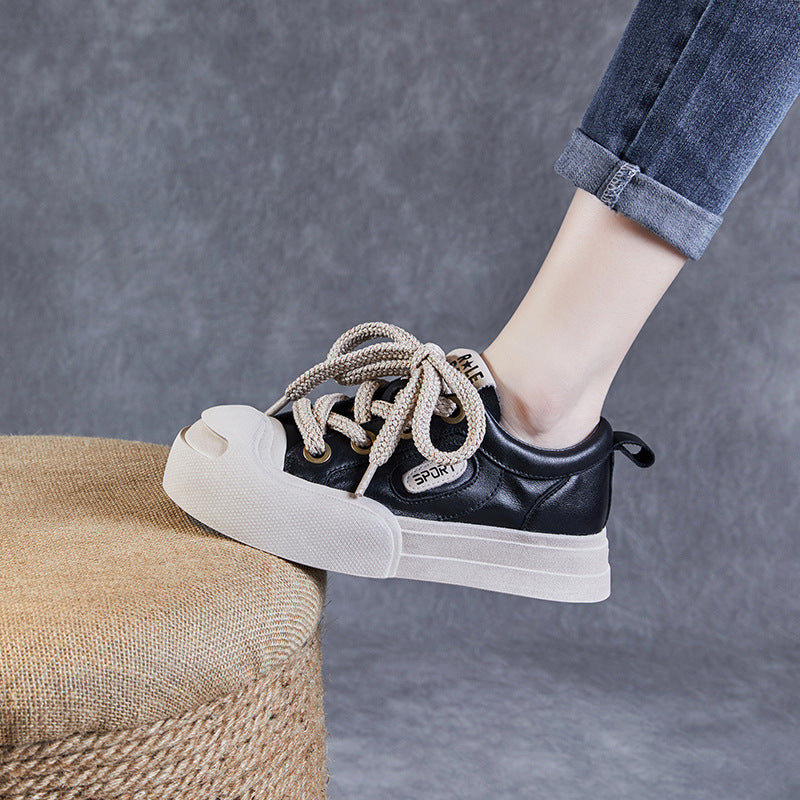 Women Leather Fashion Flat Casual Shoes Newgew Shoes
