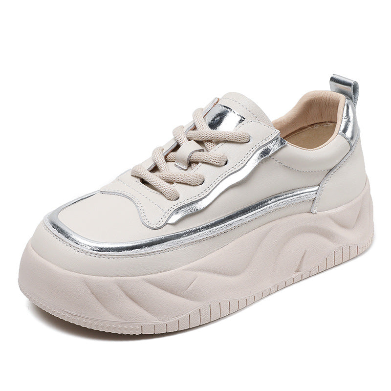 Women Minimalist Fashion Leather Thick Soled Casual Shoes Newgew Shoes