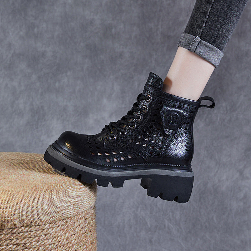 Women Minimalist Hollow Leather Boots Newgew Shoes