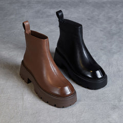 Women Minimalist Retro Leather Chunky Sole Boots Newgew Shoes