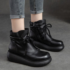 Women Retro Leather Minimalist Chunky Platform Boots Newgew Shoes