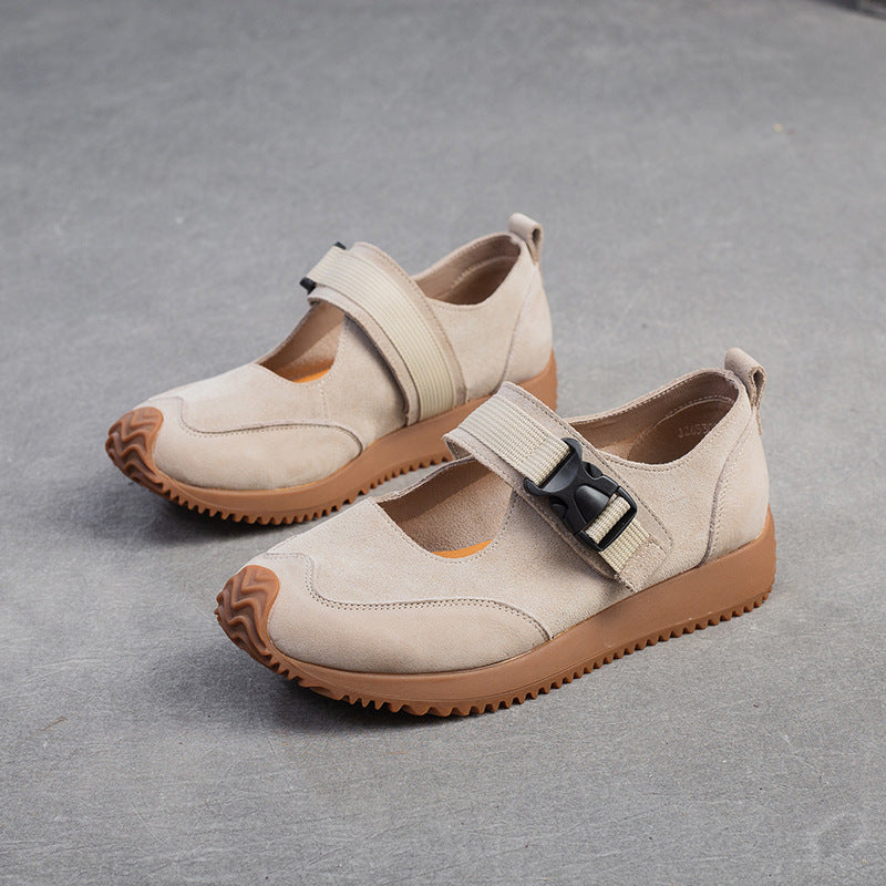 Women Retro Patchwork Leather Flat Casual Shoes Newgew Shoes