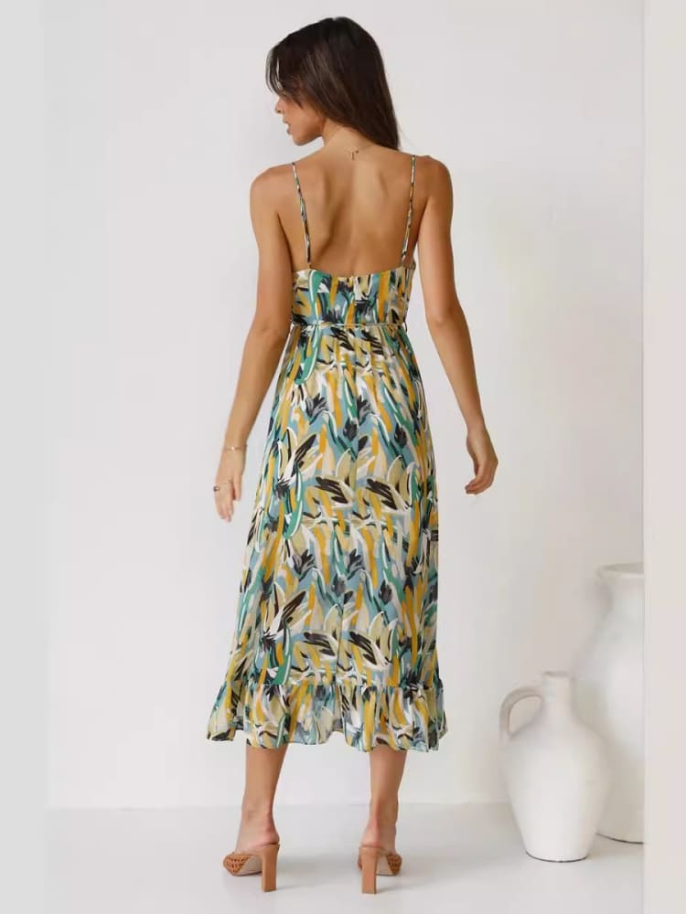 Floral Ruffle-Trim Midi Tank Dress Newgew Dresses
