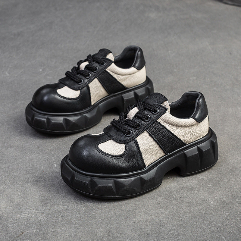 Women Retro Leather Patchwork Casual Shoes Newgew Shoes