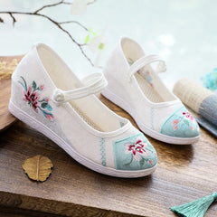 Women's Cheongsam Round Head Mesh Height Increasing Canvas Shoes Newgew