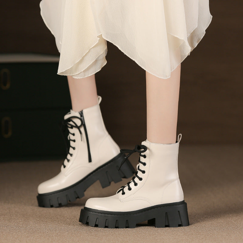 Women Retro Soft Cowhide Thick Sole Boots Newgew Shoes