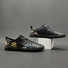 Men Fashion Print Leather Casual Flat Sneakers Newgew Shoes