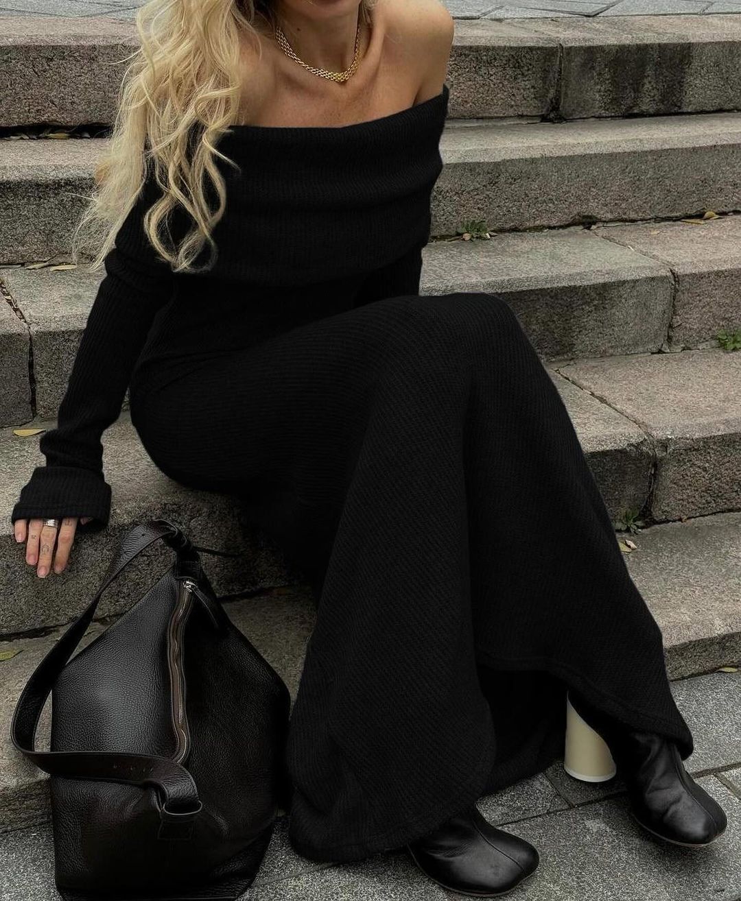 Off Shoulder Fit Knitted Maxi Dress Newgew Dresses