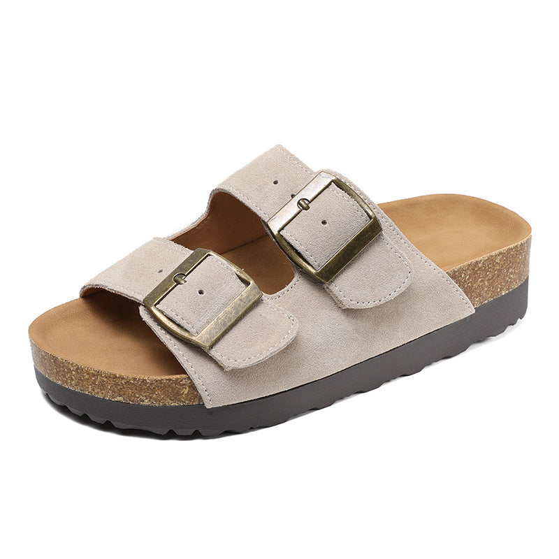 Women Retro Suede Casual Summer Thick Soled Slides Newgew Shoes
