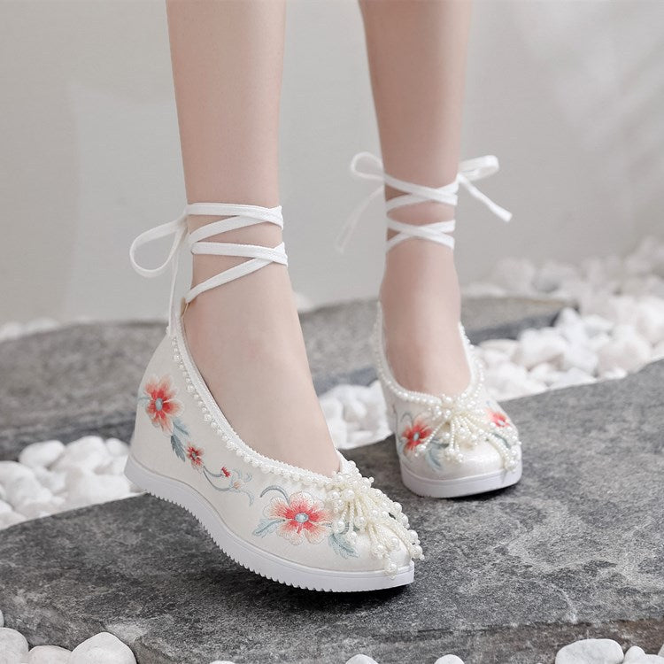 Women's For Han Chinese Clothing Invisible Elevated Canvas Shoes Newgew