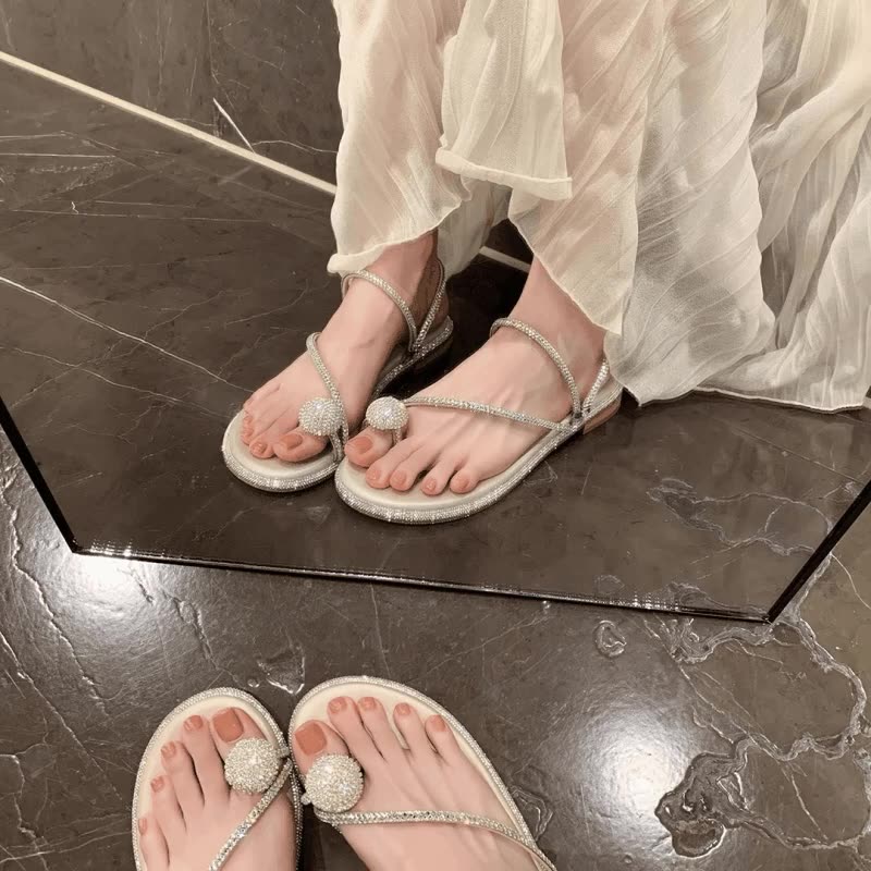 Two Pairs Of Pigeon Egg Rhinestone Slippers Newgew