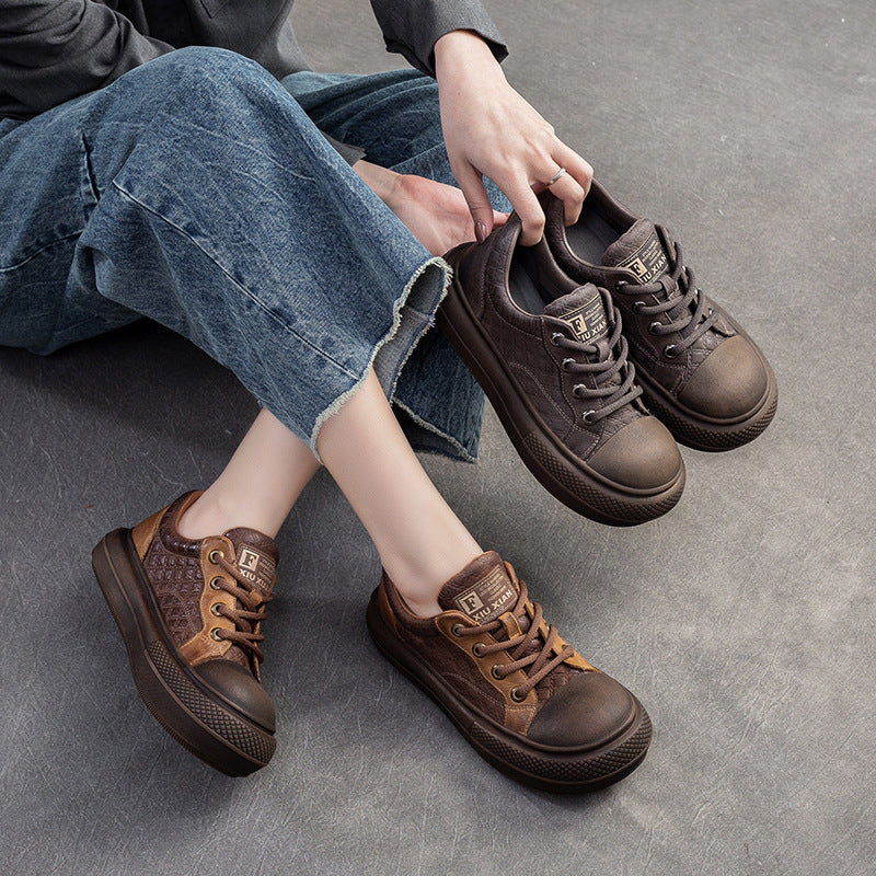 Women Retro Style Leather Flat Casual Shoes Newgew Shoes