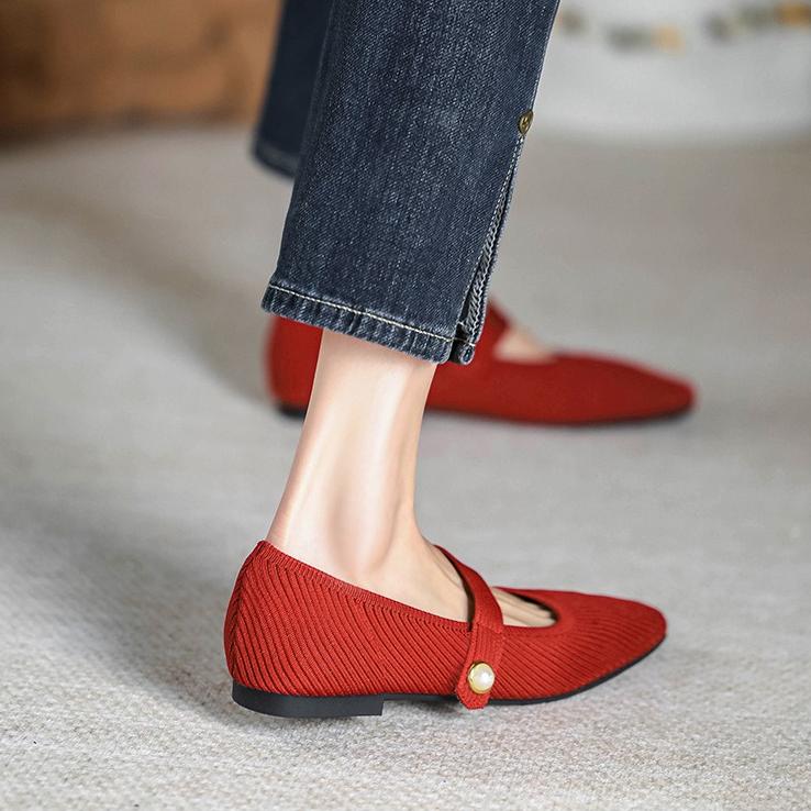 Square Toe Mary Jane Woven Flats Newgew
