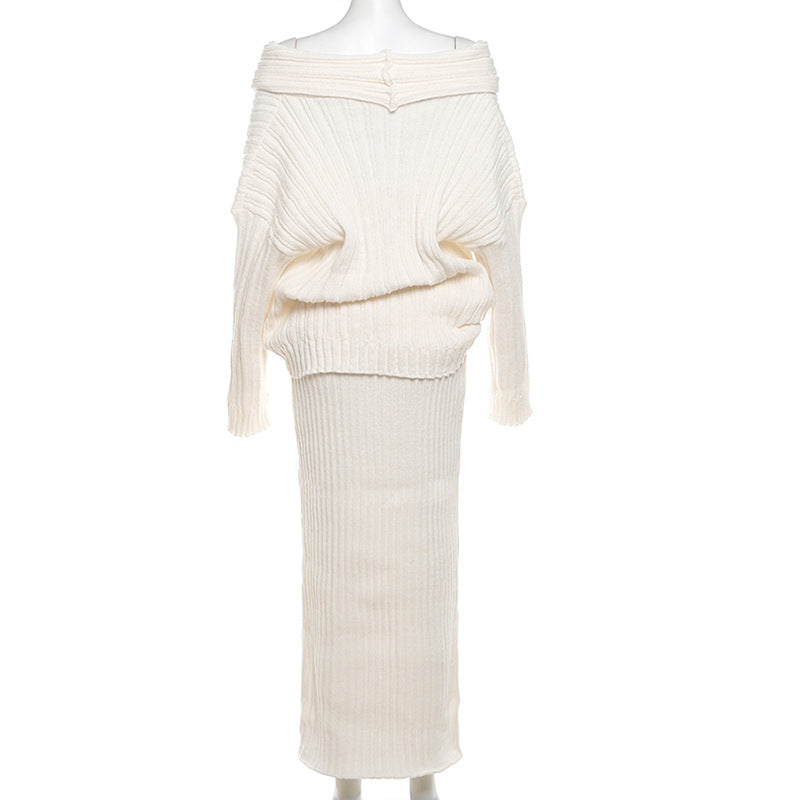 Stretch Off-Shoulder Sweater And Long Skirt Set Newgew Dresses
