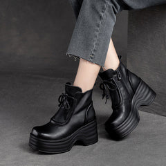 Women Autumn Retro Leather Chunky Platform Boots Newgew Shoes