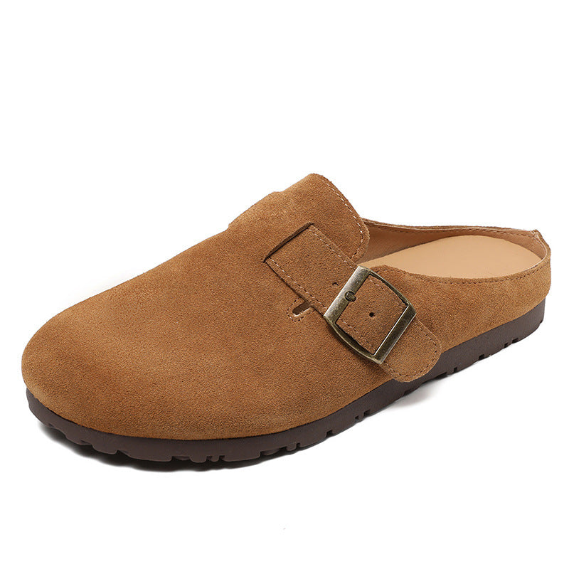 Women Retro Suede Leather Flat Casual Mules Newgew Shoes