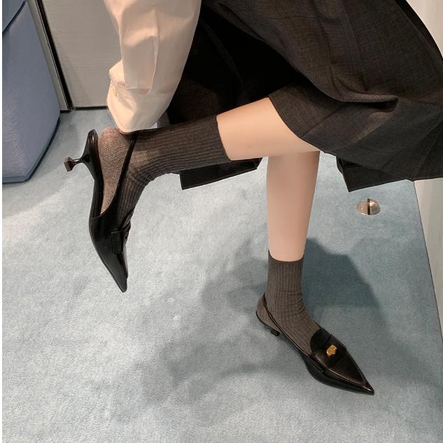 Genuine Leather Color Matching Pointed Toe Slingback High Heels Newgew