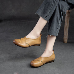 Women Solid Soft Leather Casual Flats Newgew Shoes