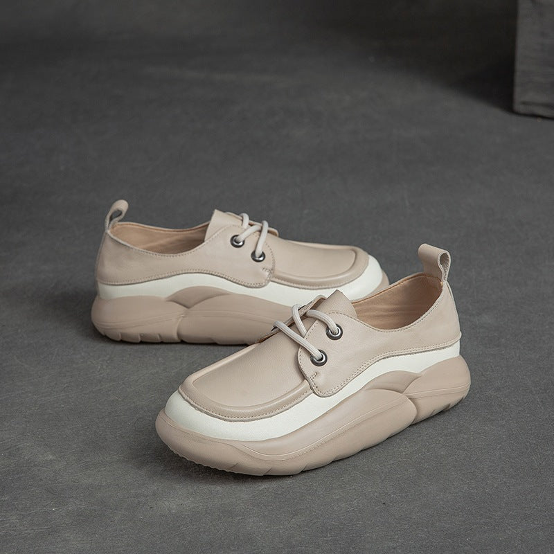 Women Retro Minimalist Leather Thick Soled Casual Shoes Newgew Shoes