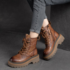 Women Classic Leather Thick Soled Combat Boots Newgew Shoes