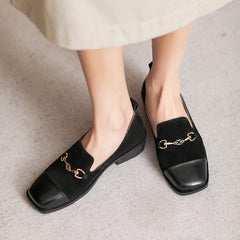 Women Retro Leather Square Head Casual Loafers Newgew Shoes