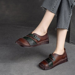 Women Retro Patchwork Leather Soft Sole Flats Newgew Shoes