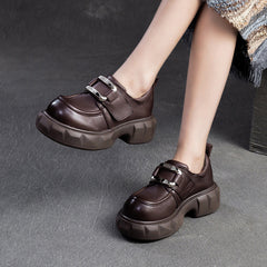 Women Retro Minimalist Leather Thick Soled Loafers Newgew Shoes