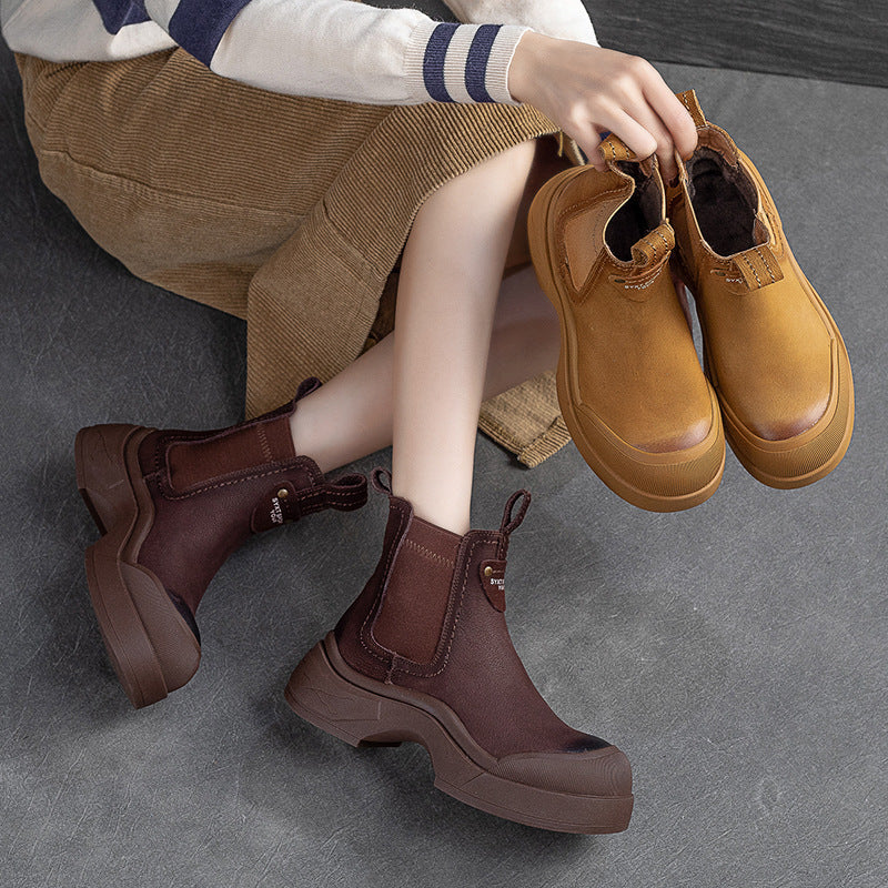 Women Minimalist Patchwork Leather Furred Winter Boots Newgew Shoes