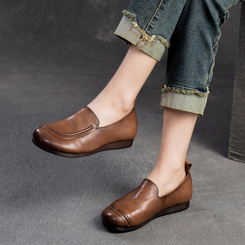 Women Retro Minimalist Leather Soft Casual Flats Shoes Newgew Shoes