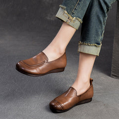 Women Retro Minimalist Leather Soft Casual Flats Shoes Newgew Shoes