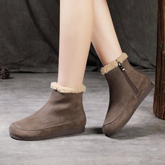 Women Retro Frosted Leather Woolen Snow Boots Newgew Shoes