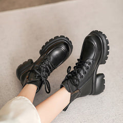 Women Retro Leather Chunky Platform Boots Newgew Shoes